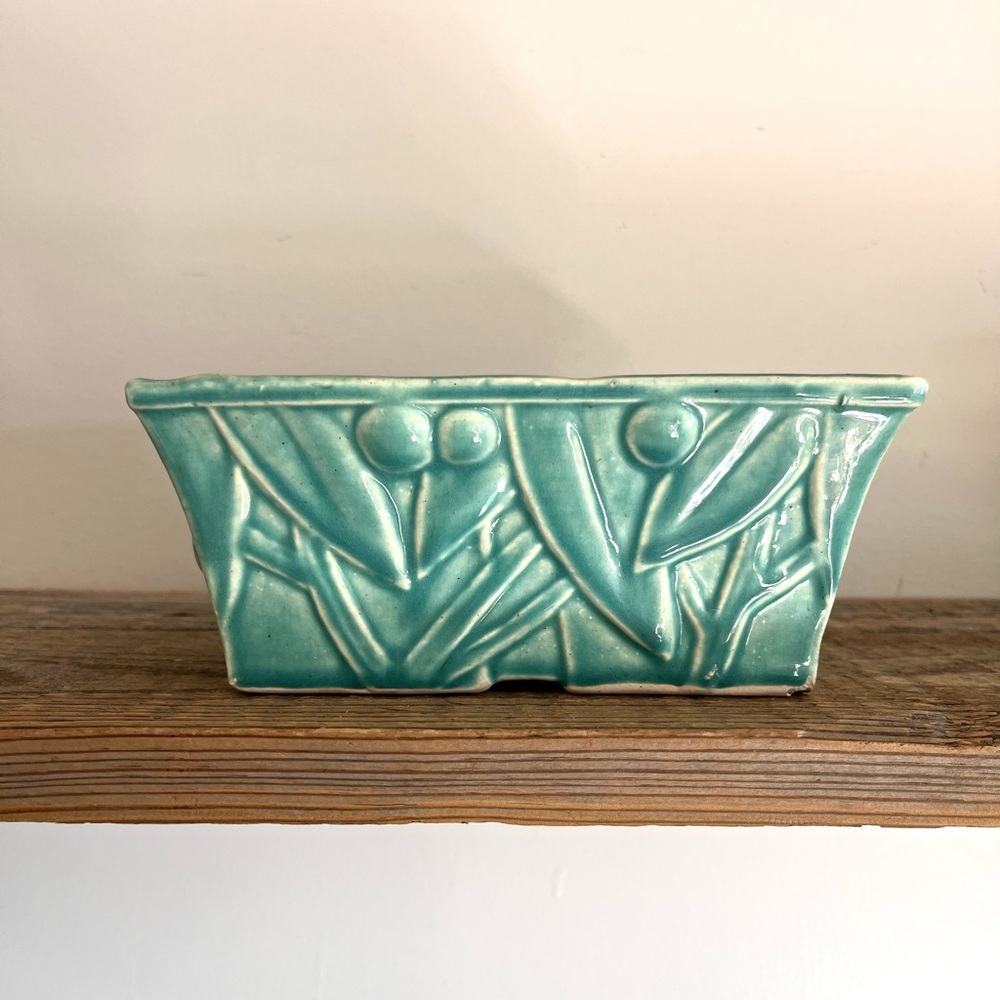 Vintage Teal Pottery Planter